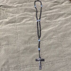 Black and Blue Rosary Necklace with Crucifix